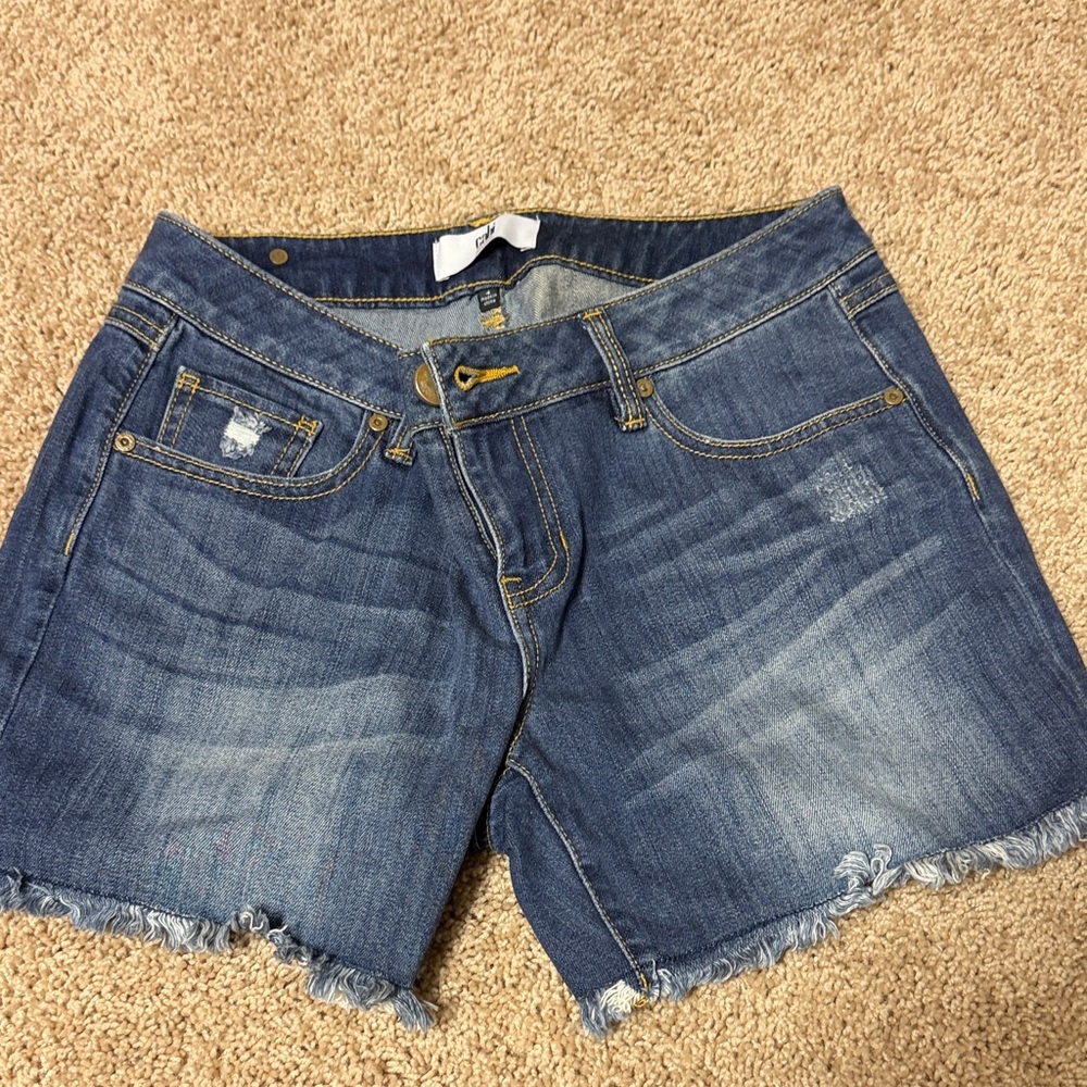CAbi Distressed Blue Denim Shorts